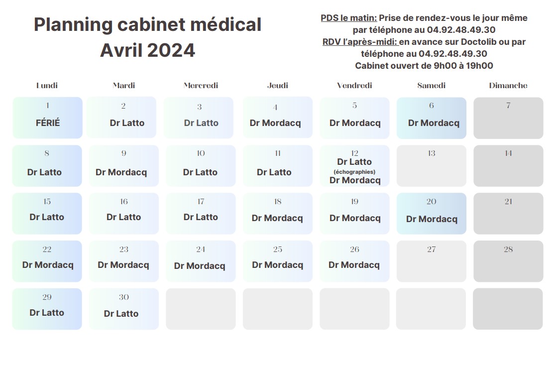 planning medical avril 2024